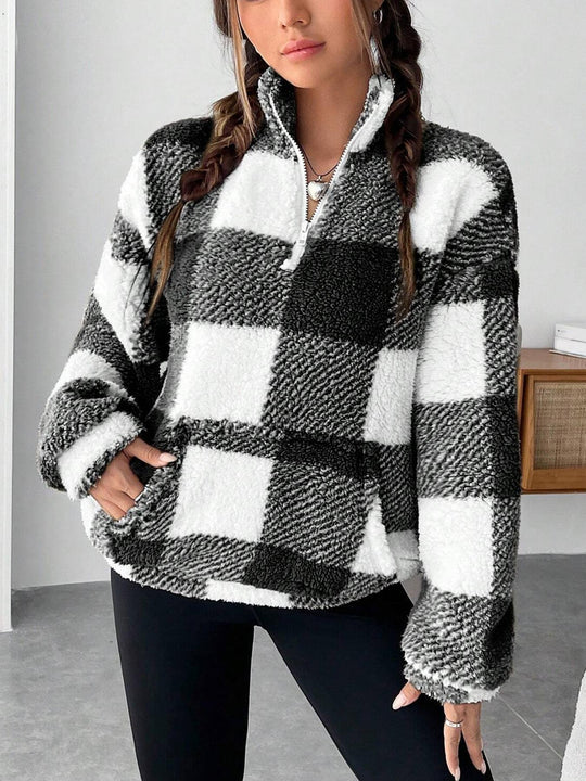 Damen Fleece-Pulloverjacke mit Reißverschluss und Taschen R&B