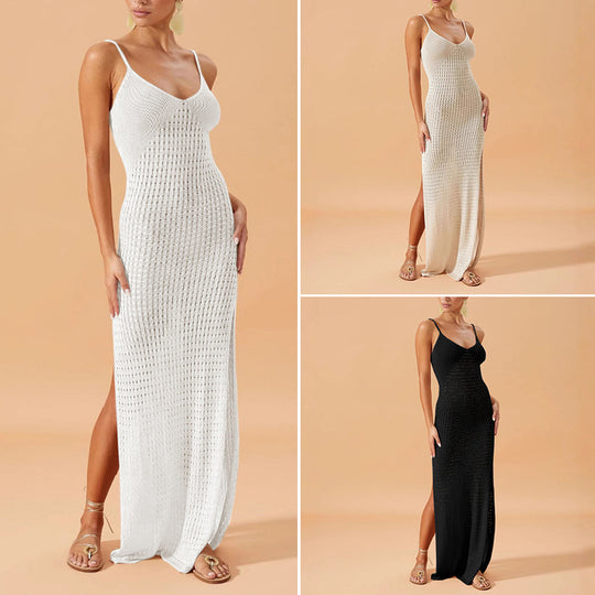 Damen Elegantes Maxikleid mit tiefem V-Ausschnitt und seitlichen Schlitzen R&B
