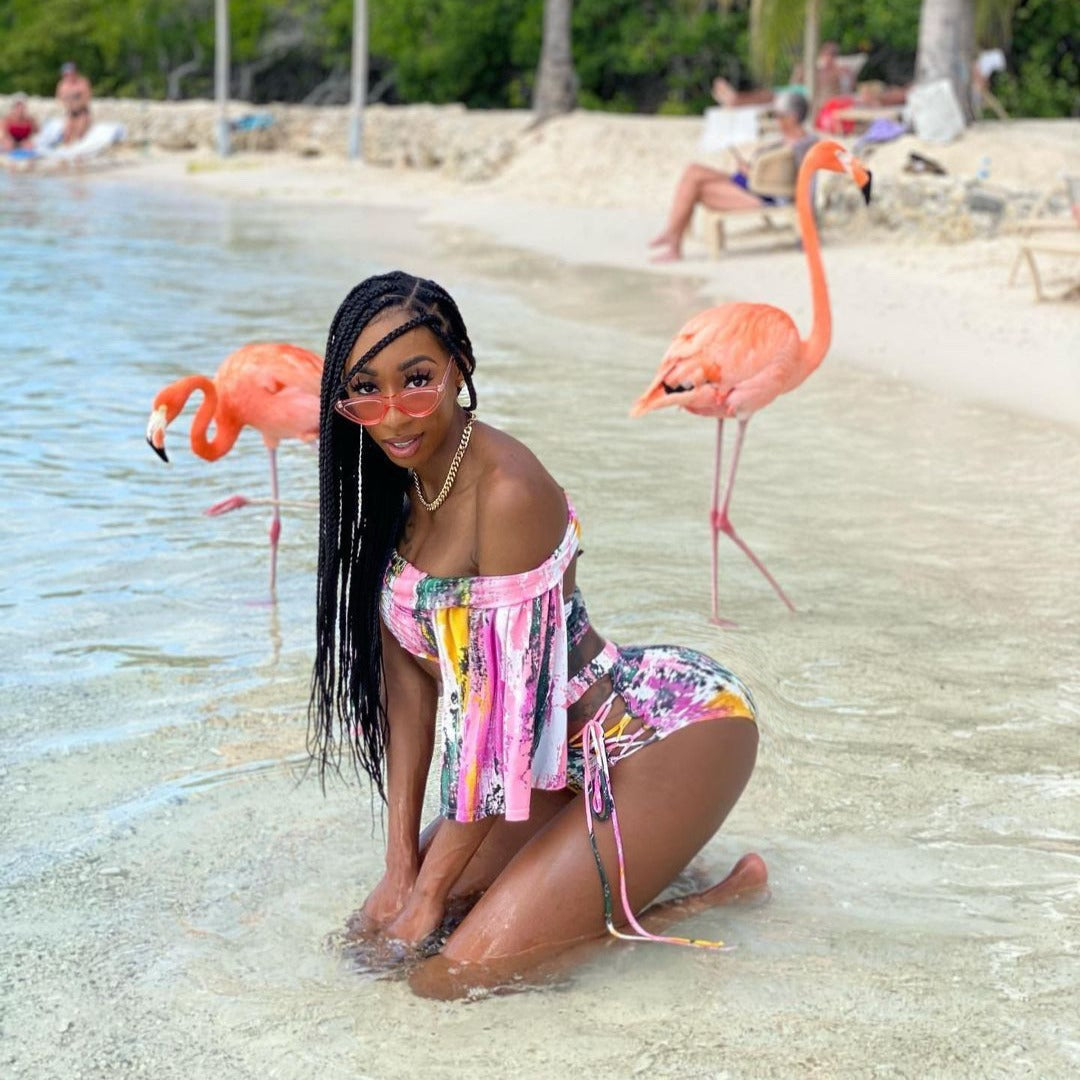 Damen Bikini-Set mit traumhaftem floralem Wickeldesign und hohem Beinausschnitt R&B