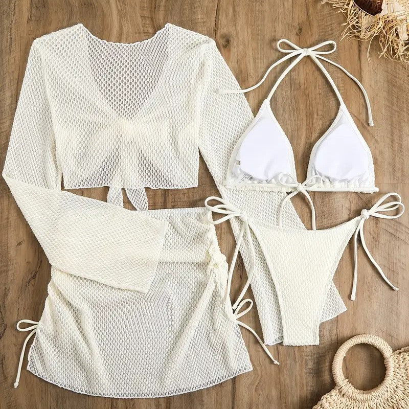 Damen Mesh-Badeanzug mit gR&Bundenem Oberteil und hohem Bund R&B
