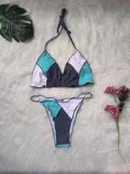 Damen Triangel-Bikini-Set mit geometrischem Design R&B