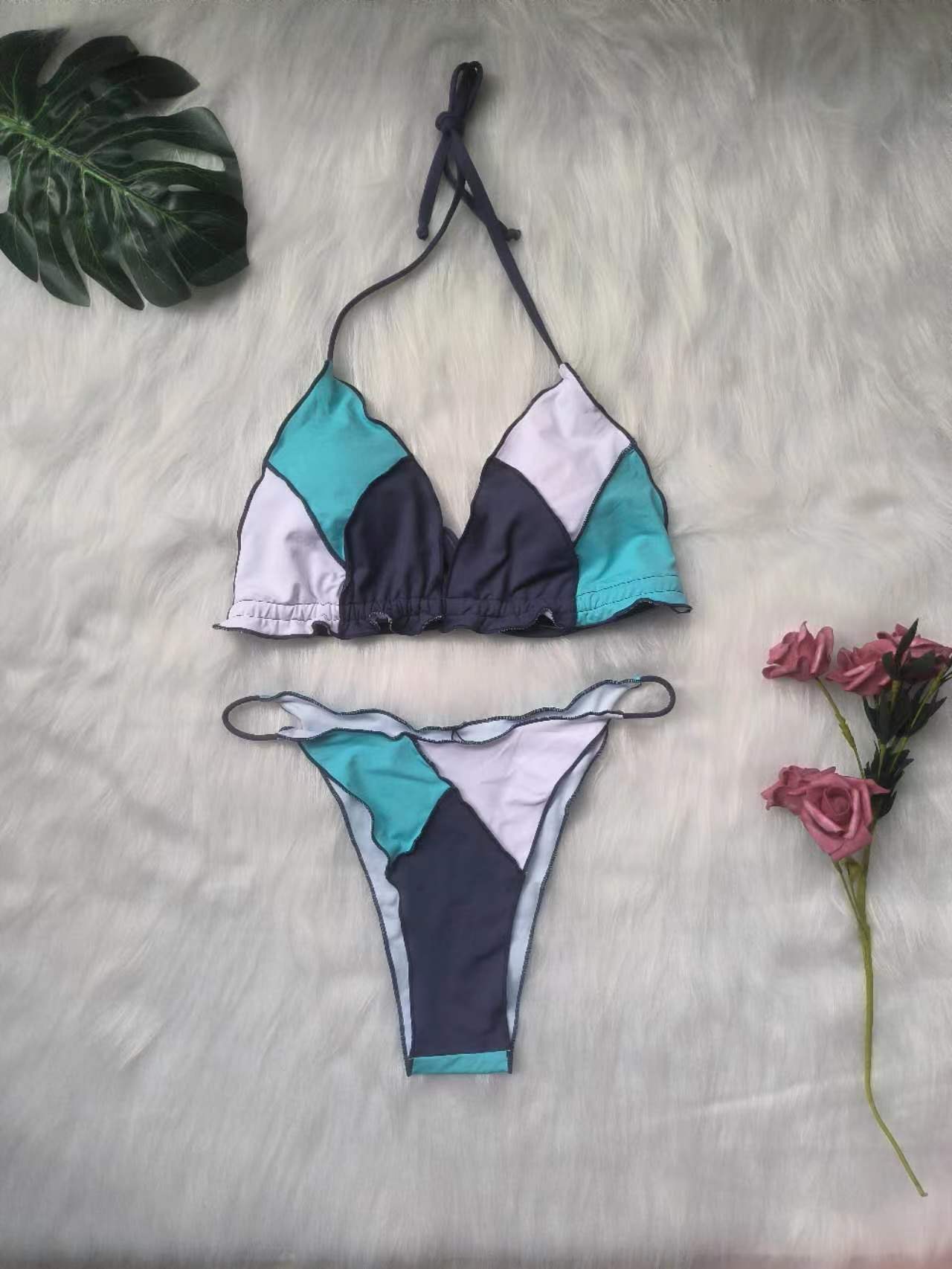 Damen Triangel-Bikini-Set mit geometrischem Design R&B
