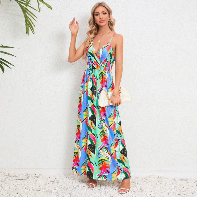 Damen Maxikleid mit floralem Design und schmalen Trägern R&B
