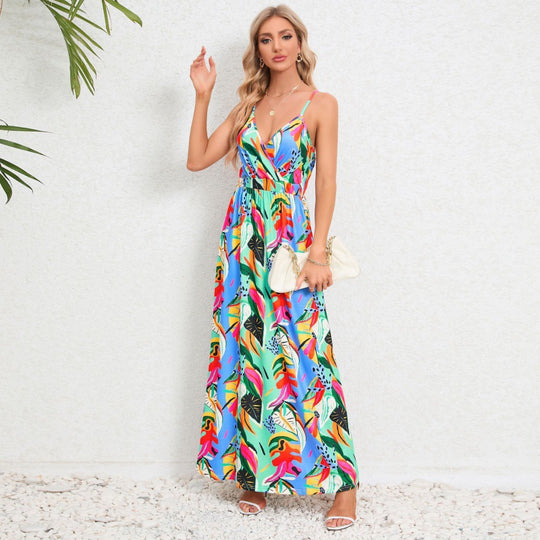 Damen Maxikleid mit floralem Design und schmalen Trägern R&B