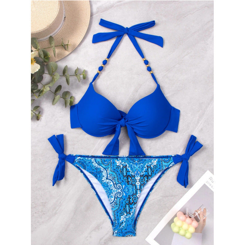 Damen Bikini-Set mit modischen Bindebändern und herausgearbeitetem Muster R&B