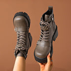 Damen nan robuste Schnür-Bikerboots mit Ziernietriemen, seitlichem Reißverschluss und profilierter Plateausohle R&B