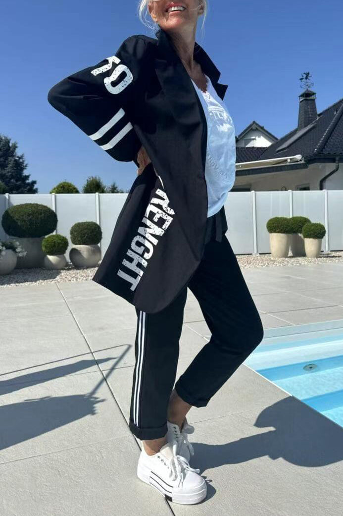 R&B | Length Letter Printed Trenchcoat und Hose Zweiteiler Satz