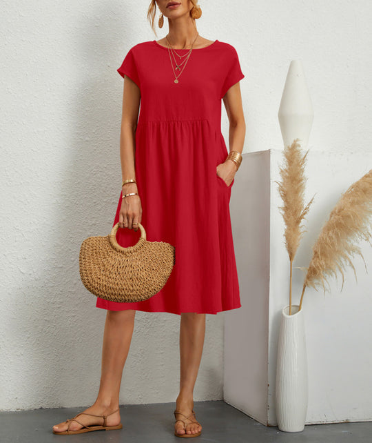 Damen Freizeitleinenkleid mit leichtem Schnitt und Taschen R&B