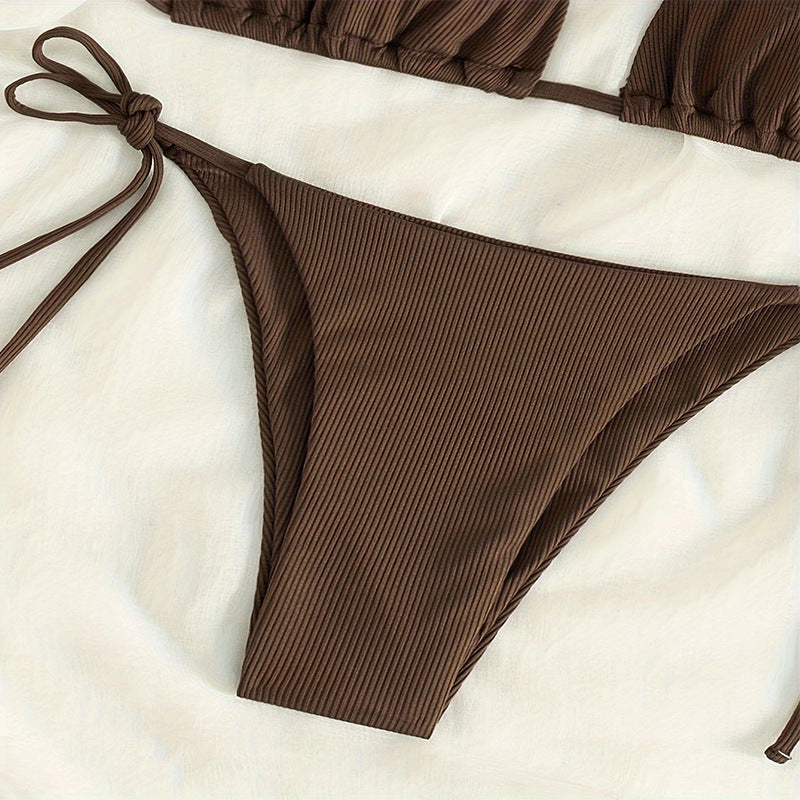 Damen Triangel-Bikini mit feiner Rippstruktur und verstellbaren Trägern R&B