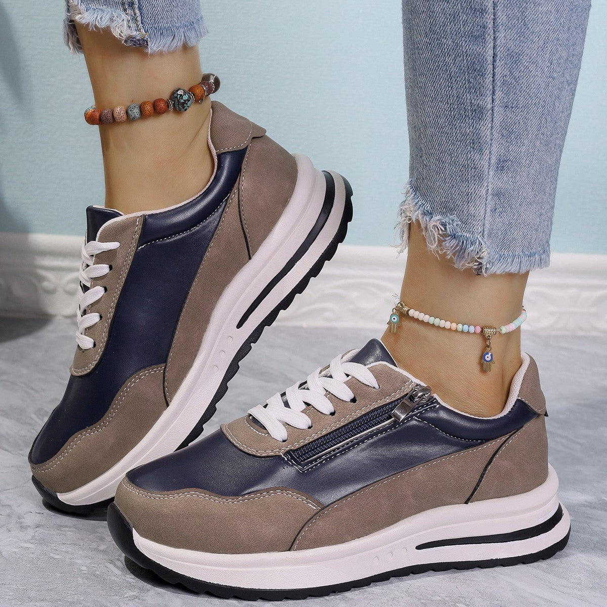 Damen Sportliche Sneakers mit praktischen Reißverschluss und atmungsaktiver Sohle R&B