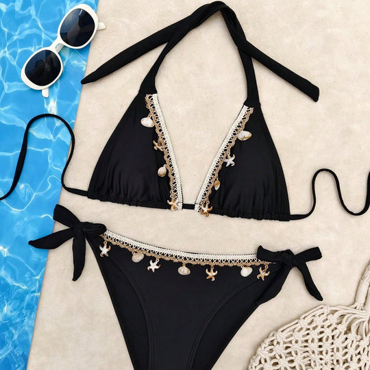 Damen Triangel-Bikini mit raffinierten Muschelverzierungen R&B