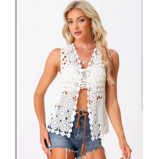 Damen Häkel-Top mit floralem Design und offener Rückenpartie R&B