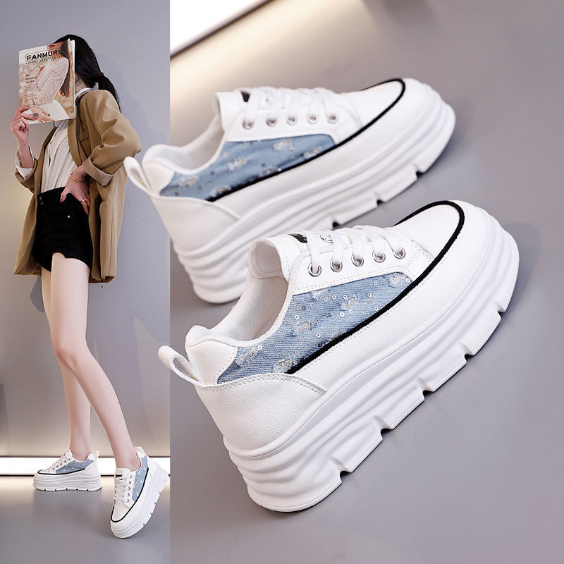 Damen Plattform Sneaker mit modischem Denim-Akzent und rutschfester Sohle R&B