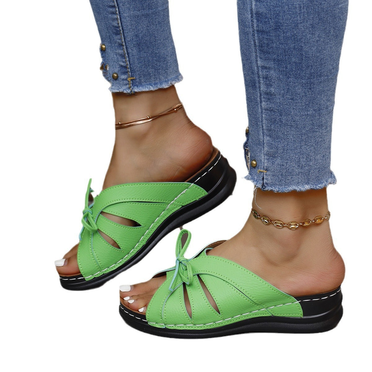 Damen modische Riemchensandalen mit luftiger Schnittführung und dekorativem Knoten R&B