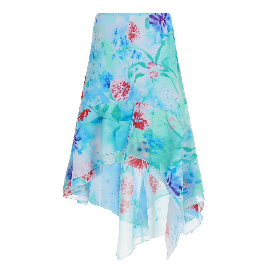 Damen Wickelrock mit floralem Design und voluminösem Rüschenabschluss R&B