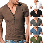 Herren Kurzarm Henley-T-Shirt mit Knopfleiste und weichem Baumwollmix R&B