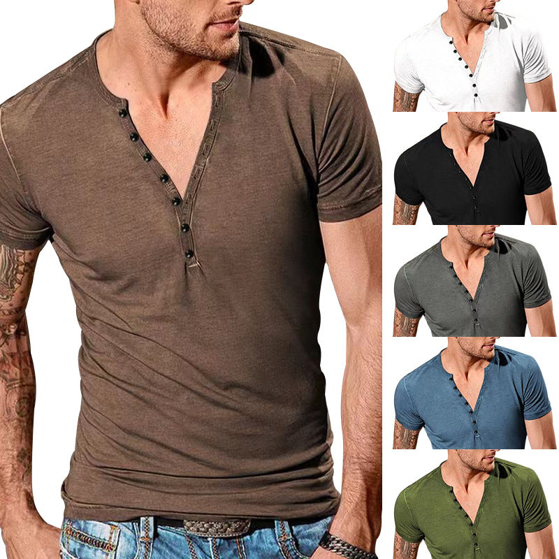 Herren Kurzarm Henley-T-Shirt mit Knopfleiste und weichem Baumwollmix R&B