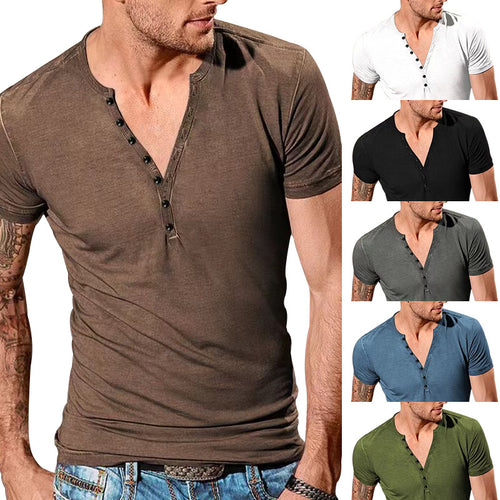 Herren Kurzarm Henley-T-Shirt mit Knopfleiste und weichem Baumwollmix R&B