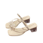 Damen elegante Sandalen mit strassbesetztem Riemen und floralen Applikationen EB