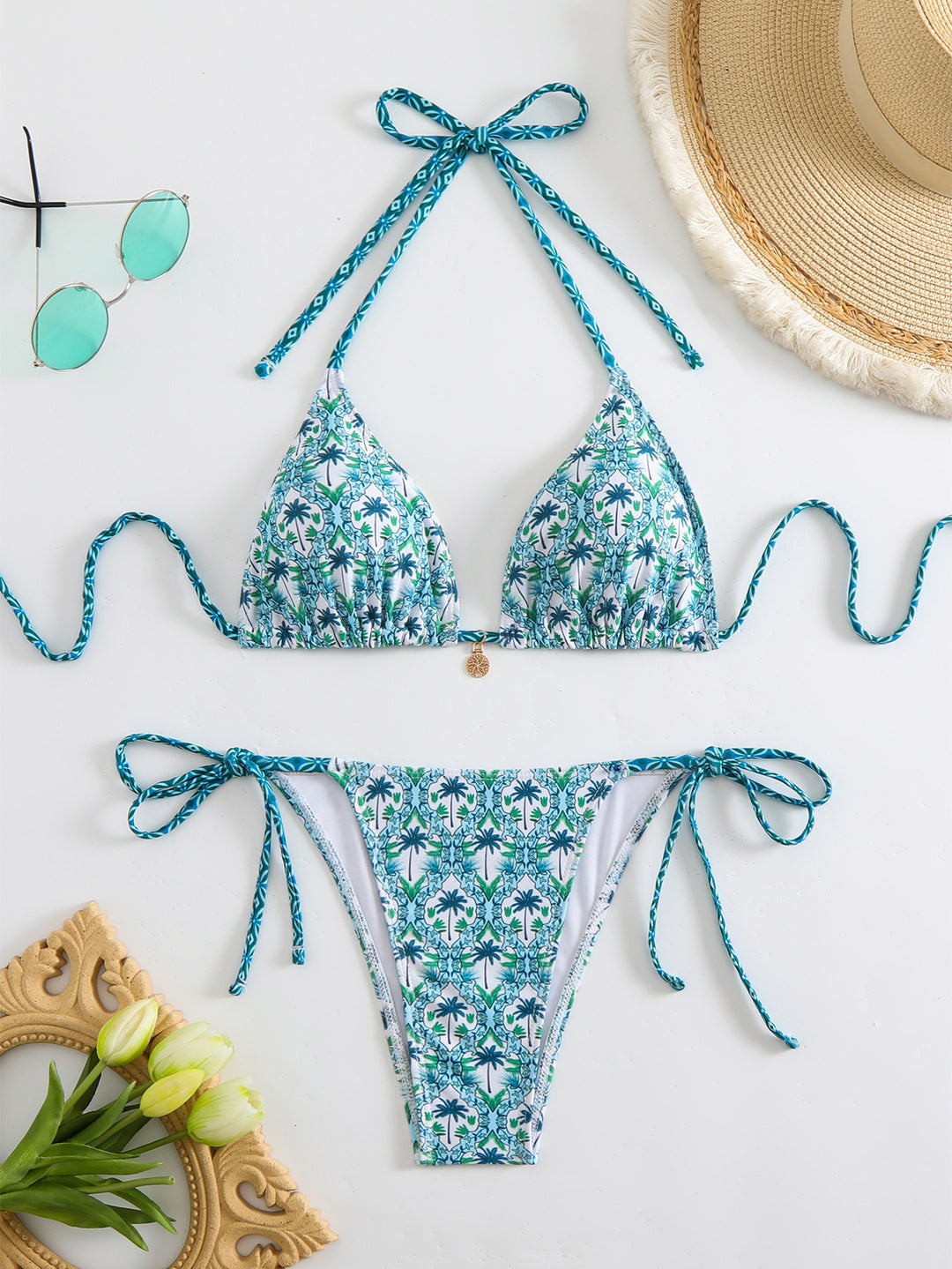 Damen Triangel-Bikini-Set mit verspieltem Blumenmuster R&B