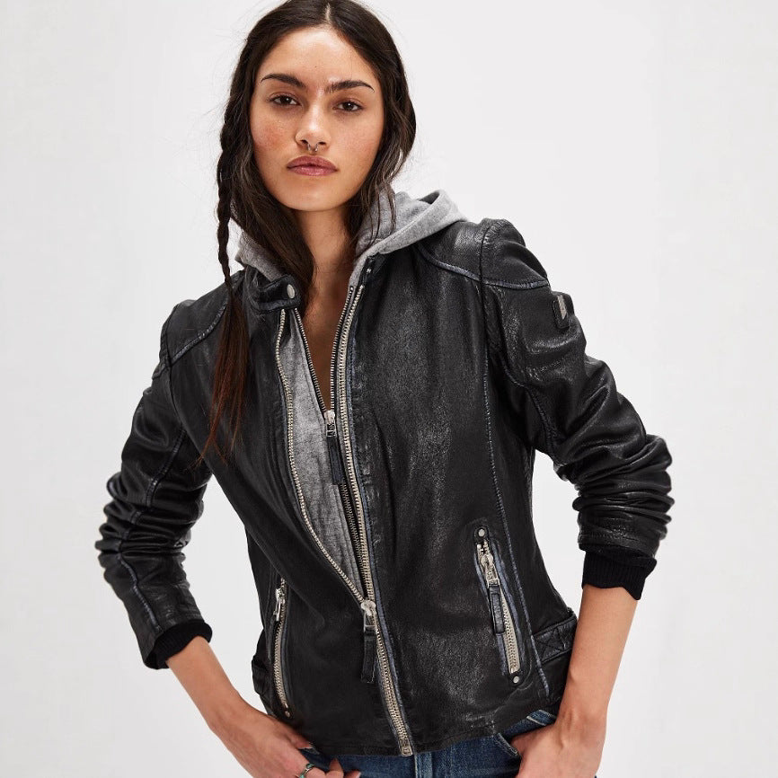 Damen stylische jacke mit abnehmbarer Kapuze R&B