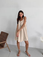 Damen lässiges Spaghettiträger-Kleid mit elastischem Bund und dekorativen Schleifen R&B