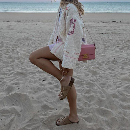 Damen Modische Kimono-Jacke mit bunten Stickdetails und Taschen R&B