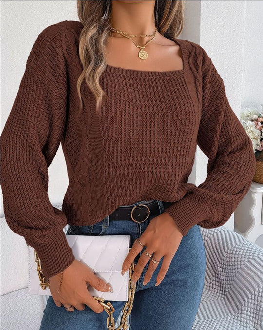 Damen lässiger Strickpullover mit strukturierter Oberfläche und romantischem Zopfdesign R&B