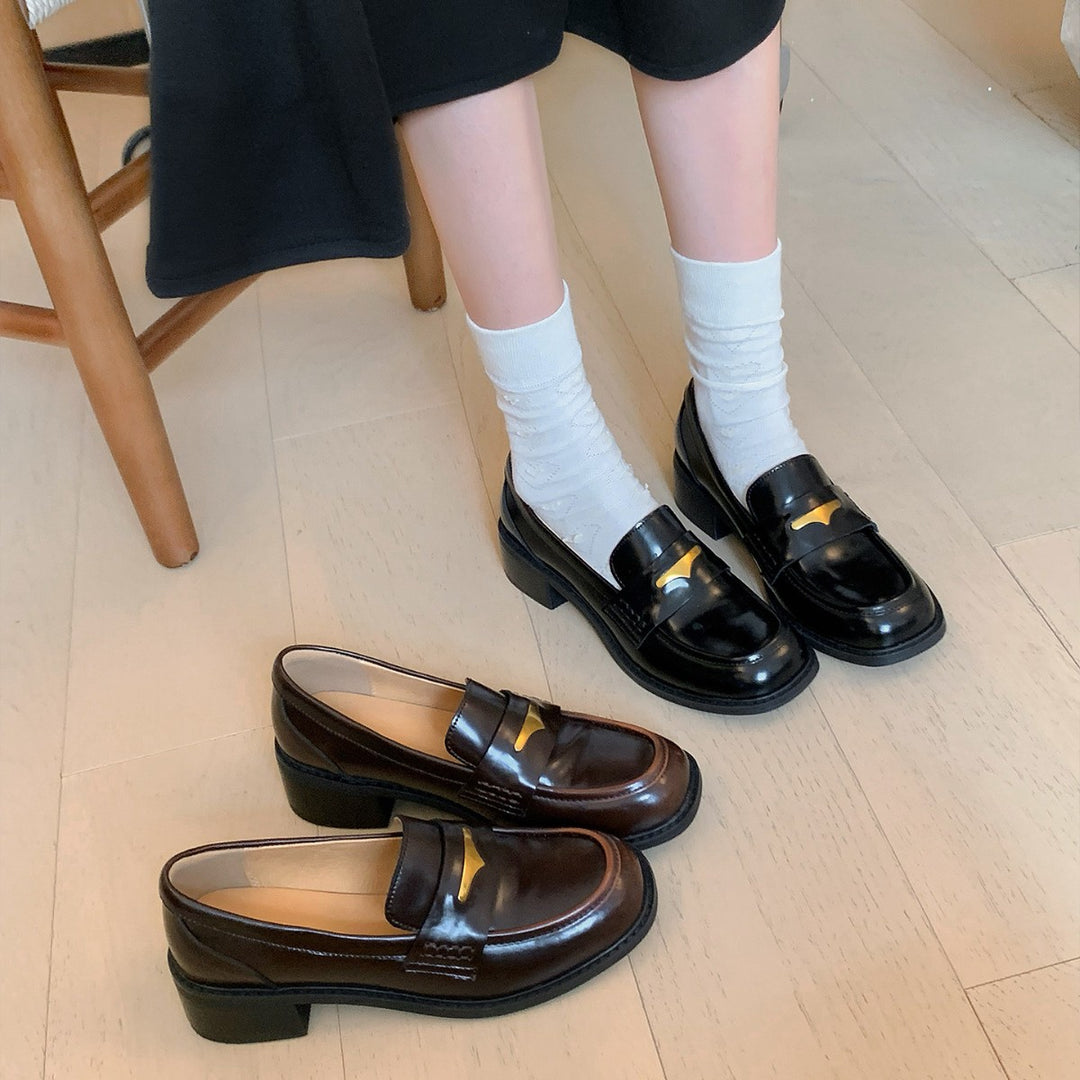 Damen elegante Loafers mit glänzender Lackoberfläche und dekorativer Schnalle R&B