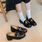 Damen elegante Loafers mit glänzender Lackoberfläche und dekorativer Schnalle R&B