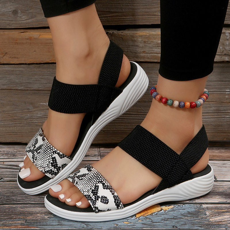 Damen komfortable Sandalen mit elastischen Riemen und buntem Muster R&B