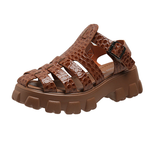 Damen Plateau-Sandalen mit trendigem Riemendesign und stabiler Gummisohle R&B