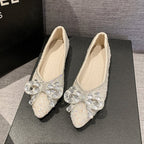 Damen Ballerinas mit funkelnden Strass-Applikationen und elegantem Schleifenakzent