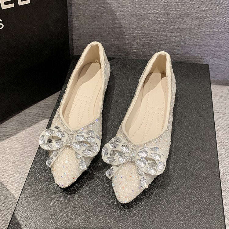 Damen Ballerinas mit funkelnden Strass-Applikationen und elegantem Schleifenakzent