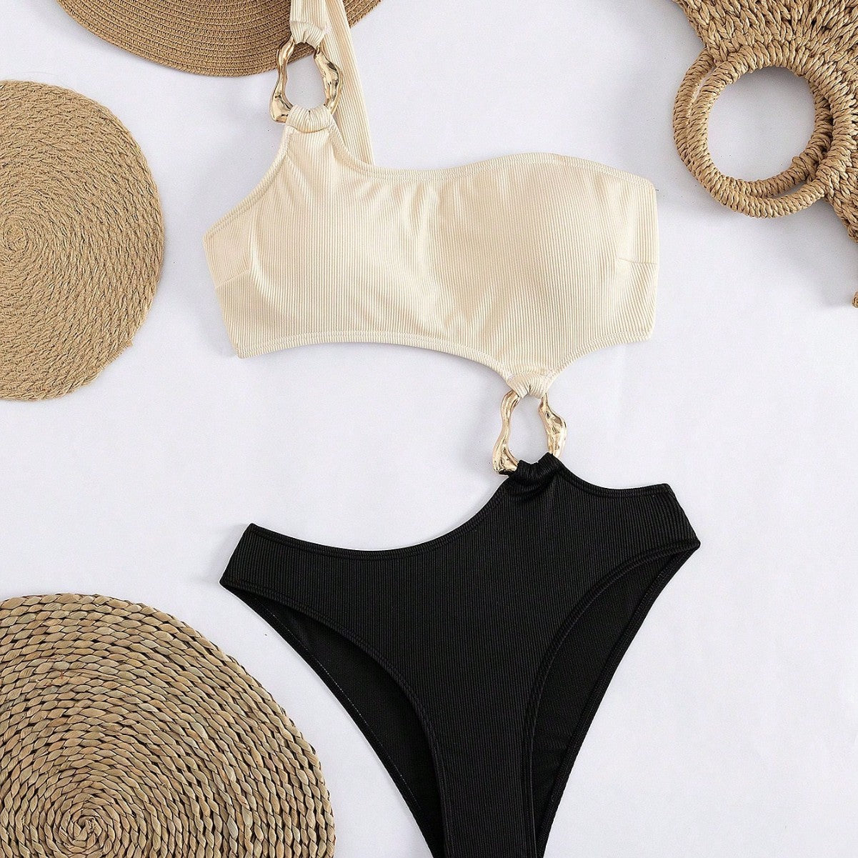 Damen Einseitiger Bikini mit modischem Ringdetail R&B