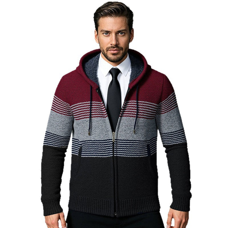 Herren Designermantel mit Kapuze und strukturiertem Strickmuster R&B