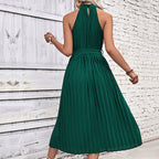 Damen elegantes Midikleid mit raffiniertem plissiertem Design und taillierbarem Gürtel