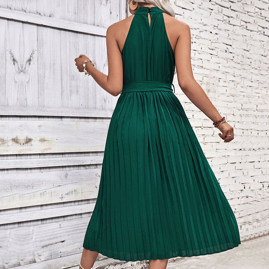 Damen elegantes Midikleid mit raffiniertem plissiertem Design und taillierbarem Gürtel R&B