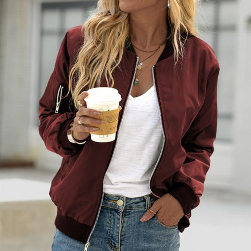 Damen nan leichte Bomberjacke mit Reißverschluss, Rippbündchen und Ärmel-Tasche R&B
