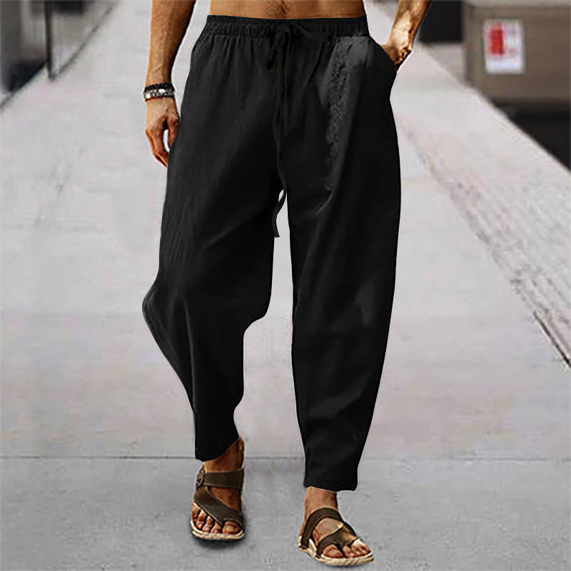 Herren luftige Leinenhose mit seitlichem Kordelzug und entspanntem Schnitt R&B