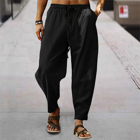 Herren luftige Leinenhose mit seitlichem Kordelzug und entspanntem Schnitt R&B