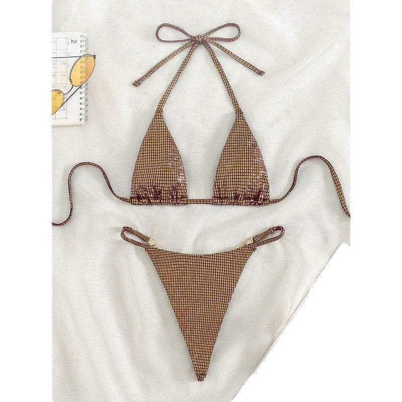 Damen Triangel-Bikini mit schimmerndem Oberflächenmuster R&B