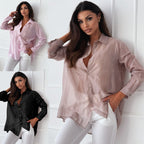 Damen elegante langärmlige Bluse mit feiner Struktur R&B