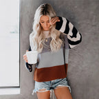 Damen Oversized Strickpullover mit buntem Blockstreifenmuster