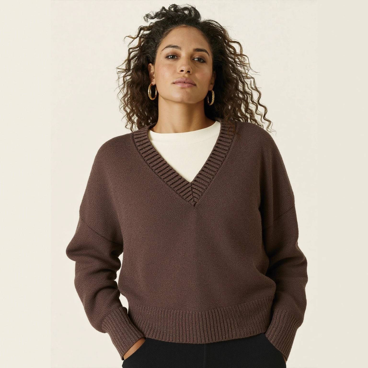 Damen V-Ausschnitt Strickpullover mit lässigem Schnitt R&B