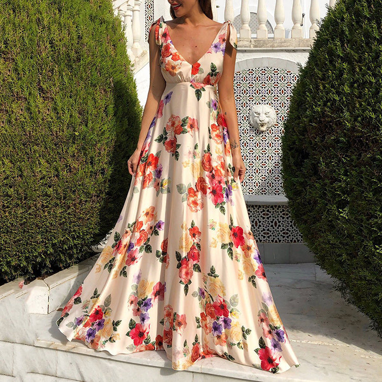 Damen elegantes Maxikleid mit floralem Design und seitlichem Schlitz R&B
