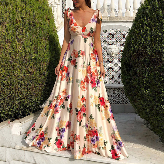 Damen elegantes Maxikleid mit floralem Design und seitlichem Schlitz R&B
