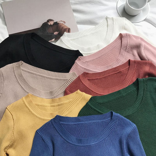 Damen elegant geschnittenes Langarmoberteil aus Rippstrick R&B