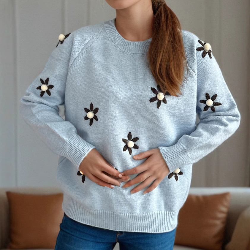 Damen Strickpullover mit floralen Applikationen und lässigem Schnitt R&B