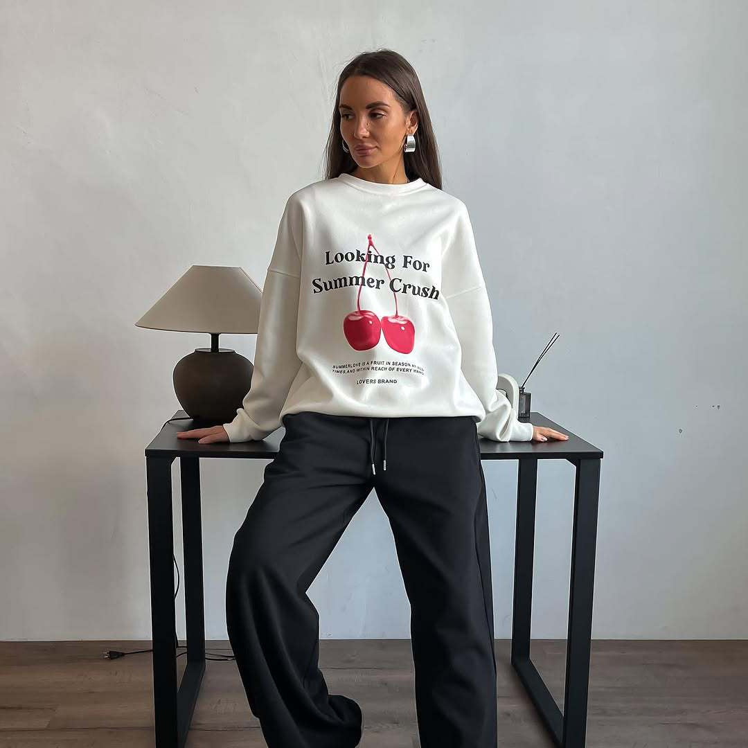 R&B | Pullover Sweatshirt Übergröße Fit Grafikdruck Baumwollmischung Rundhalsausschnitt